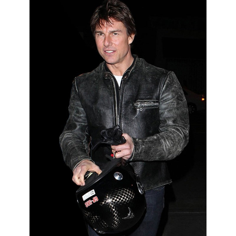 Mens Tom Cruise Suit Leather Zipper Jacket Black