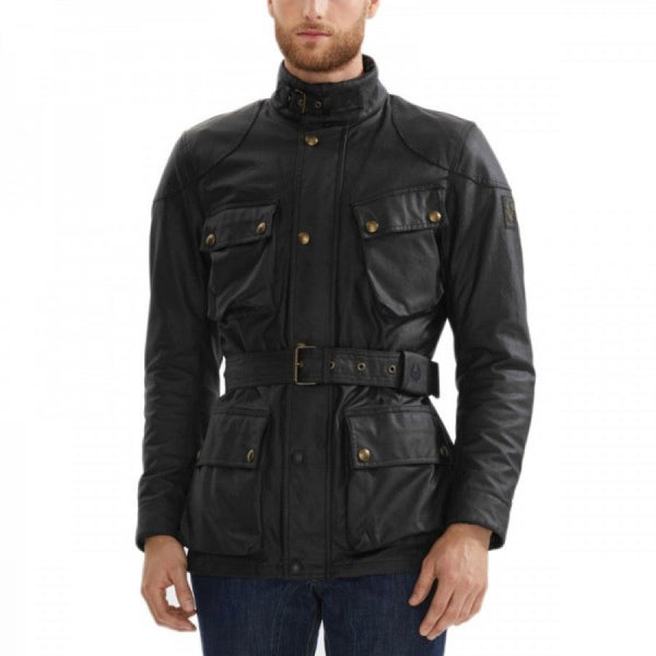 Men Front Black Pocket Leather Jacket