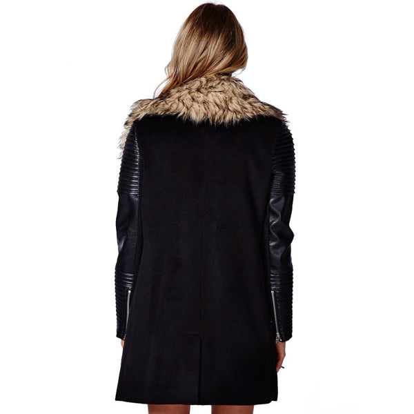 Women's Faux Leather Coat Lined with Vogue Faux Fur