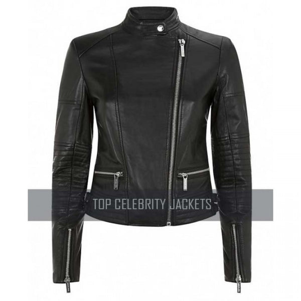 Cropped Black Leather Jacket For Women