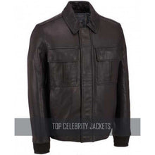 Men Bomber Leather Jacket Rib Knit Trim