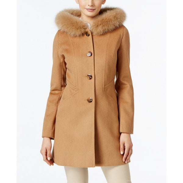 Fox-Fur-Trim Hooded Walker Coat