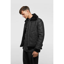 Men Black Shearling Genuine Leather Jacket