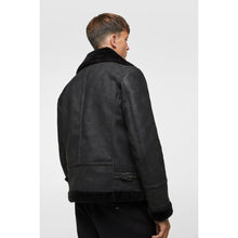 Men Black Shearling Genuine Leather Jacket