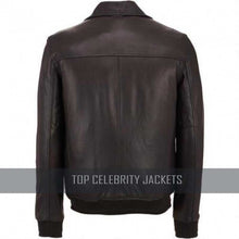 Men Bomber Leather Jacket Rib Knit Trim