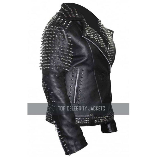 Britney Spears Studded Black Leather Jacket