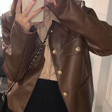 Women's Brown And Black Leather Coat