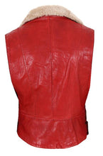 Fur Collar Womens Leather Vest, Red
