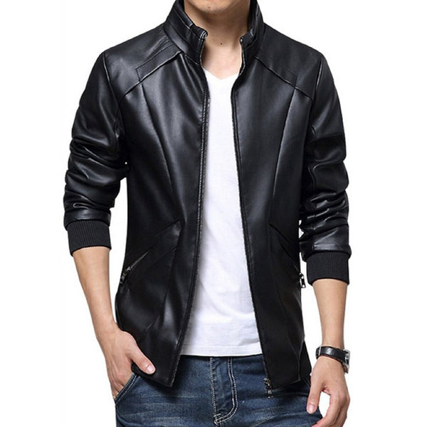 Simple Design Black Leather Jacket