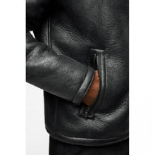 Black Leather Shearling Jacket With Contrasting Trim