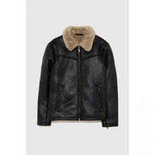 Black Leather Shearling Jacket With Contrasting Trim