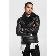 Double Faced Black Shearling Leather Jacket