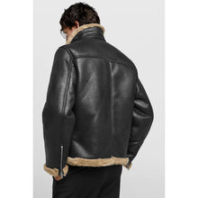 Double faced Black Leather With Fleece Lined Jacket