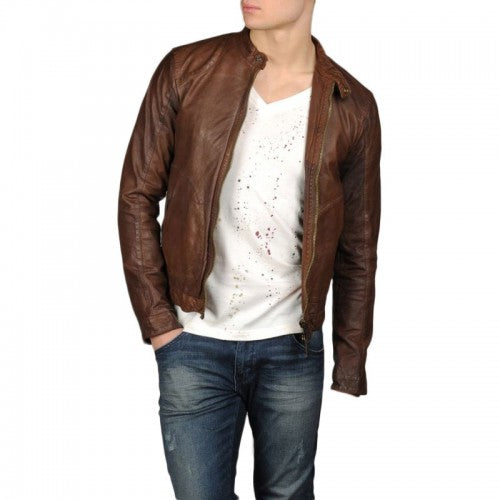 Brown Men Plane Leather Jacket