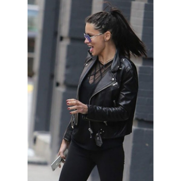 Adriana Lima Black Leather Jacket