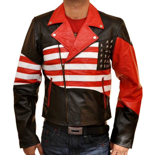 USA American Flag Men Leather Jacket