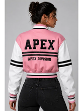 Apex Cropped Varsity Jacket Women Pink White Leather