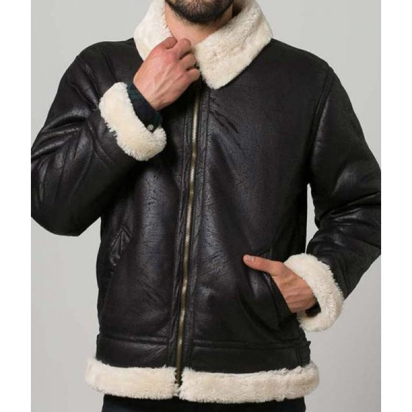 Mens Black Aviator Shearling Jacket