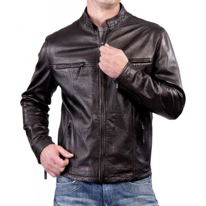 Biker Slim Fit Casual Dark Brown Jacket