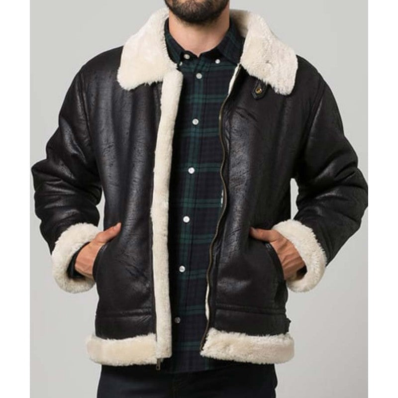 Mens Black Aviator Shearling Jacket