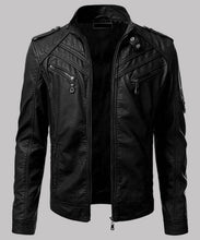 Men?s Black Biker Slim Fit Leather Jacket