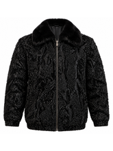 Black Fur Bomber Jacket with Mink Collar