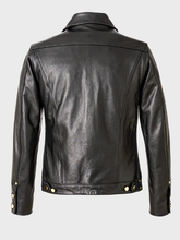 Black with Gold Leather Trucker Jacket