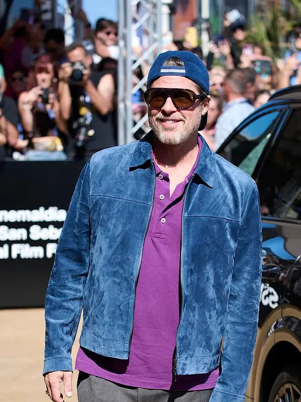 Brad-Pitt-San-Sebastian-Film-Festival-blue-suede-jacket
