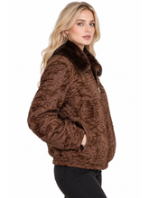 Brown Curly Lamb Fur Bomber Jacket