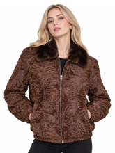 Brown Lamb Fur Jacket with Luxury Mink Collar