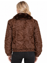 Brown Lamb Fur Jacket with Mink Collar