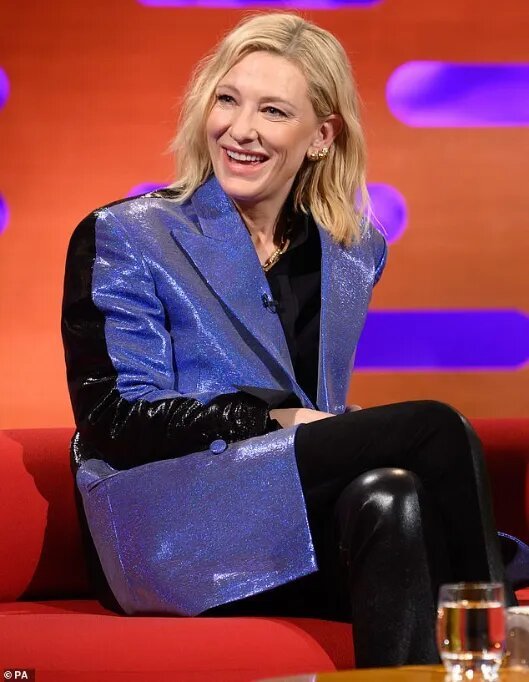 Cate Blanchett Purple and Black Blazer
