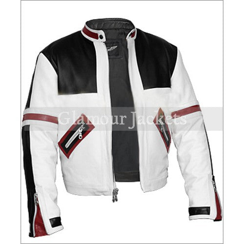 Chaser Box Black and White Bomber Leather Jacket
