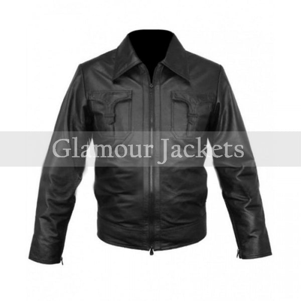 Classic Mens Black Leather Bomber Jacket