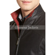 Contrast Trim Lambskin Leather Bomber Jacket