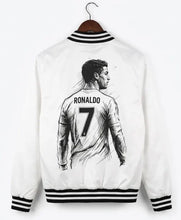 CR7 inspired white satin bomber jacket for men and women