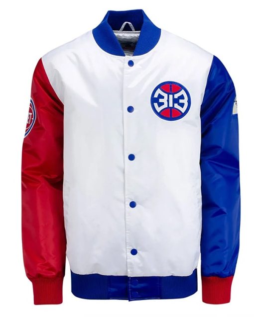 Detroit Pistons 313 White Varsity Satin Jacket