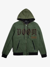 Front-view-of-green-wool-hooded-varsity-jacket