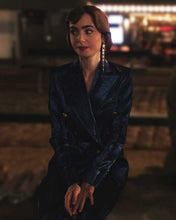 Emily In Paris S03 Emily Cooper Velvet Blue Blazer