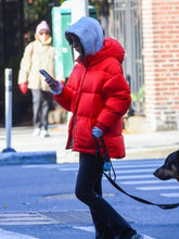 Emily Ratajkowski Red Puffer Hooded Jacket