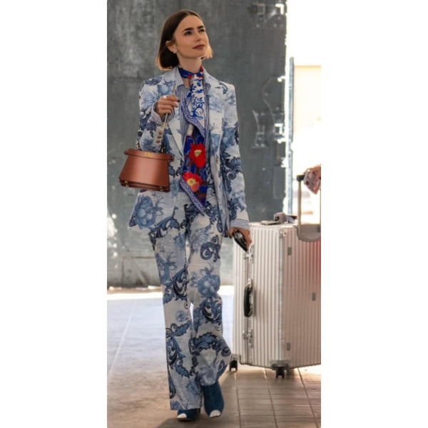 Emily In Paris S05 Lily Collins Blue Printed Suit