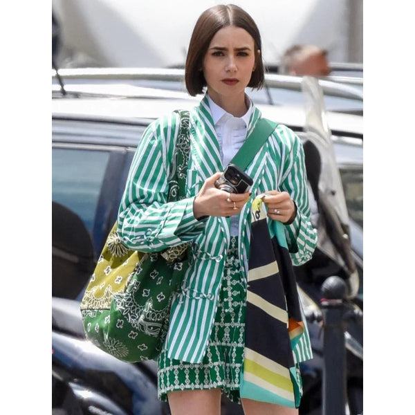 Emily In Paris S05 Lily Collins Green Striped Blazer