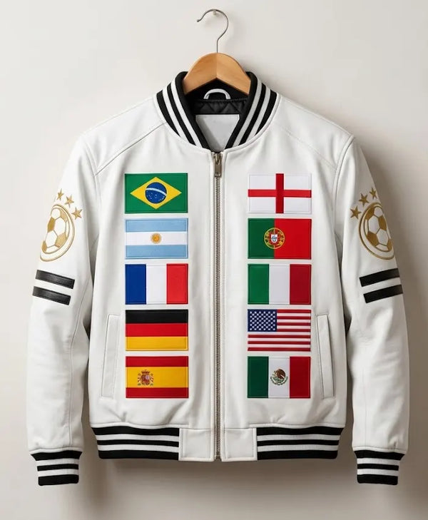 FIFA World Cup 2026 White Leather Jacket front view