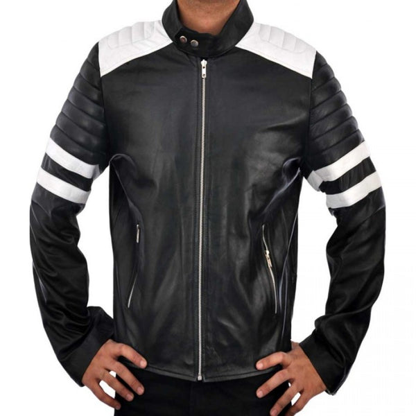 Fight Club Black and White Mayhem Leather Jacket