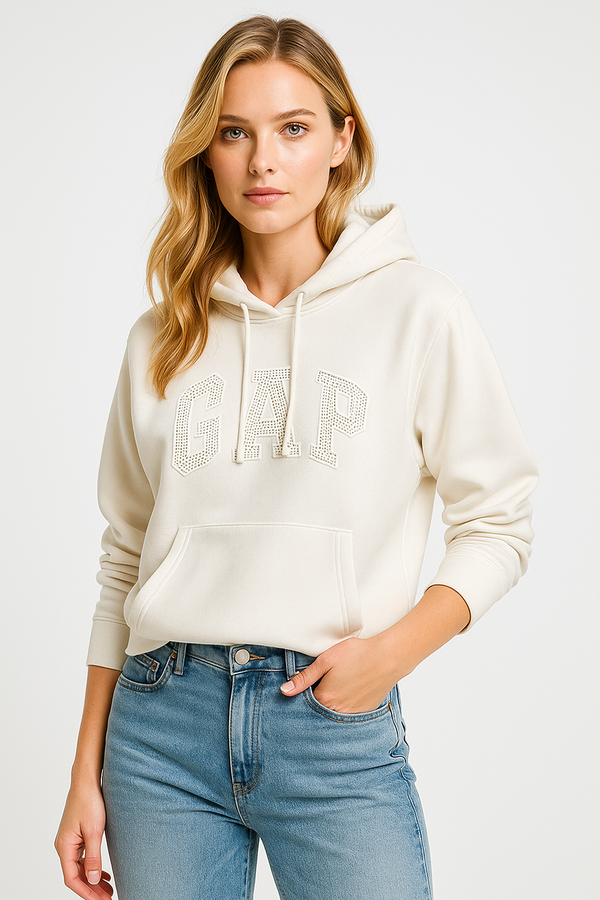 GAP Women’s Cream Embellished Logo Pullover Hoodie – GAP Bling Hoodie