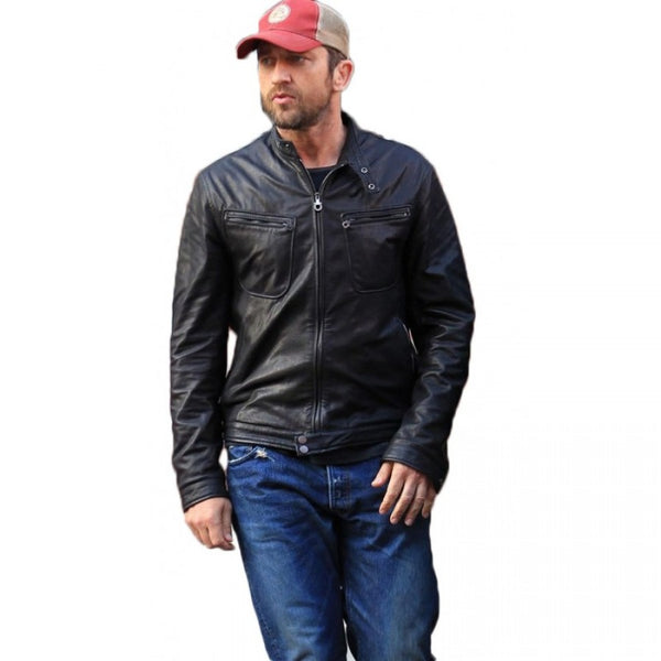 Gerard Butler Black Leather Jacket