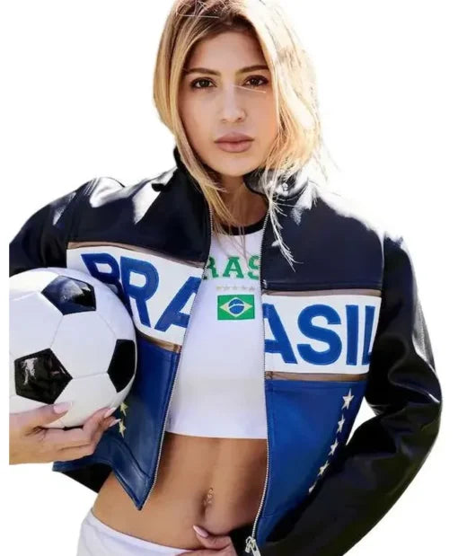 Gabrielle Figueiredo FIFA 2026 Leather Jacket in blue and black