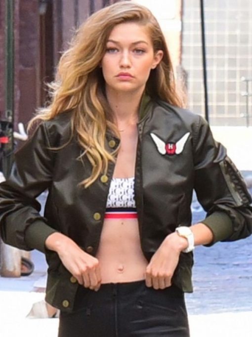 Gigi Hadid Embroidered Black Bomber Jacket