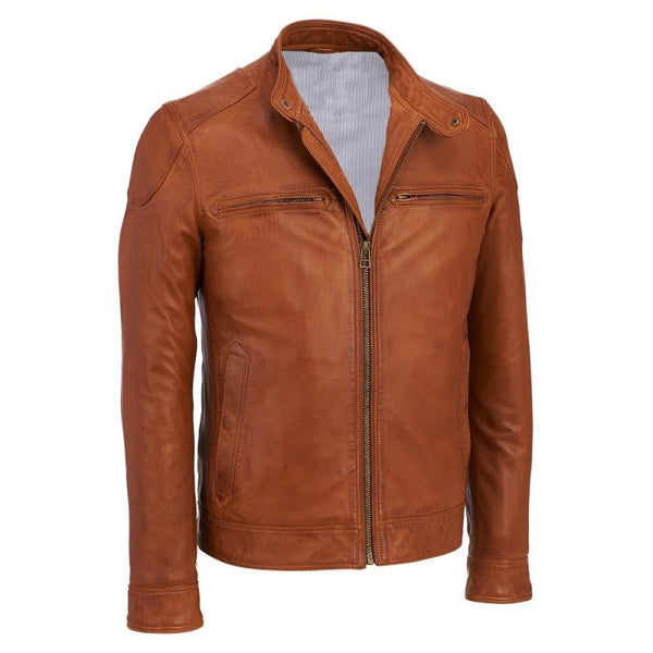 Plane Brown Long Sleeve Leather Jacket