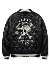 Halloween Skull and Crossbone Quilted Black Bomber Jacket